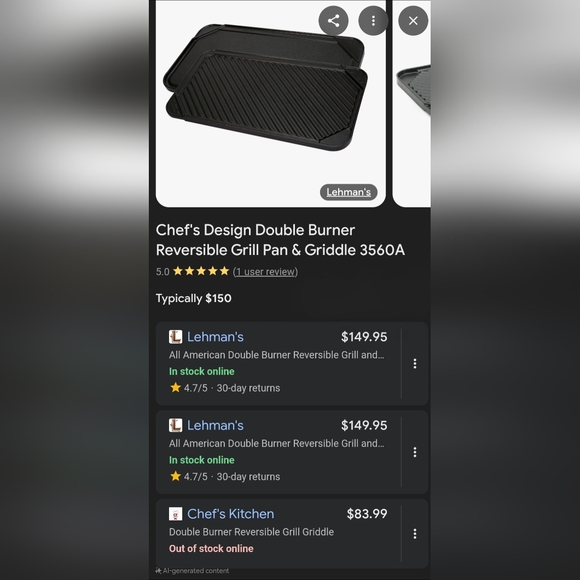 Chef's Design Ribbed Griddle - Picture 4 of 5